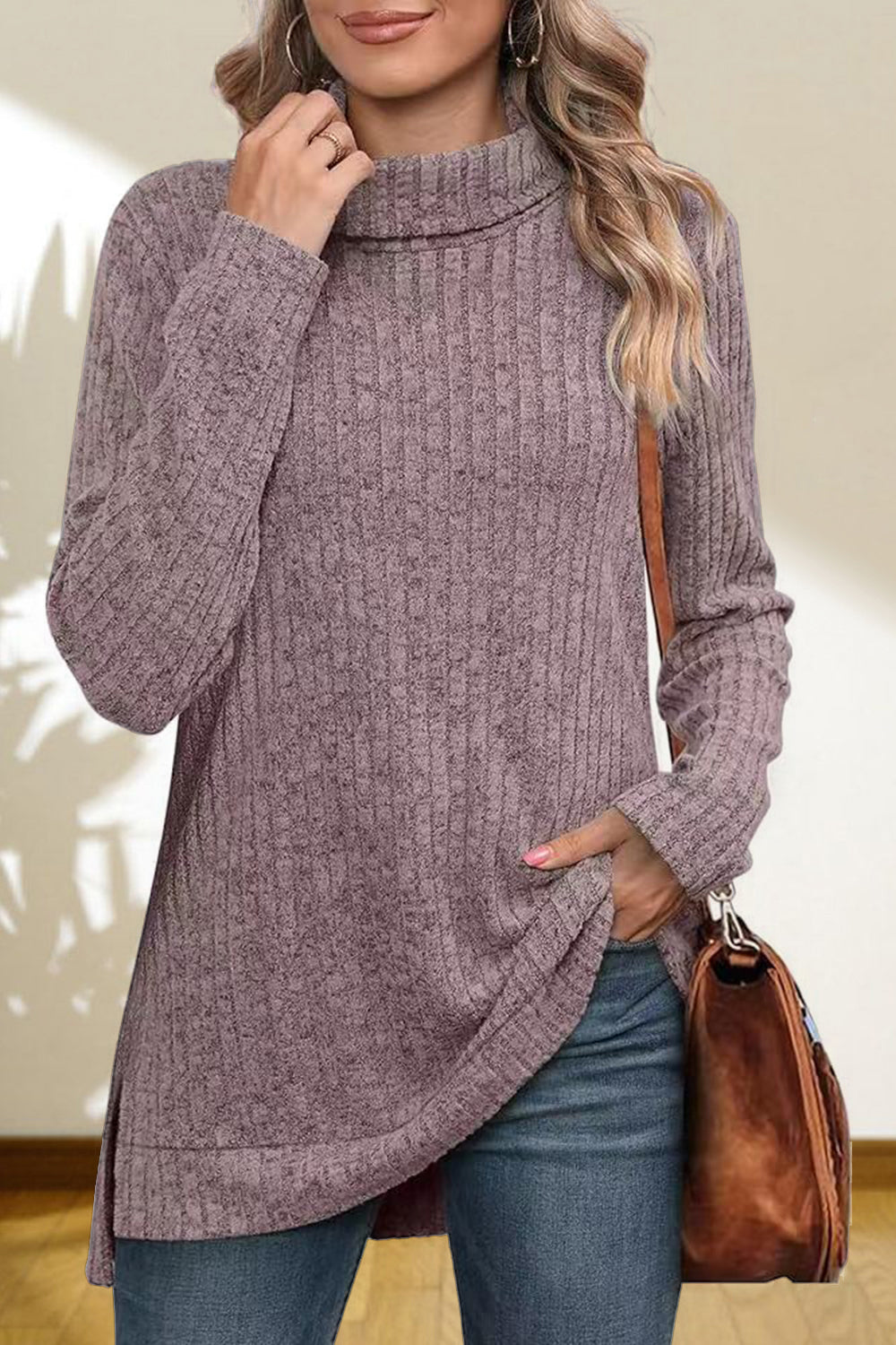 Women's Turtleneck High Low Top