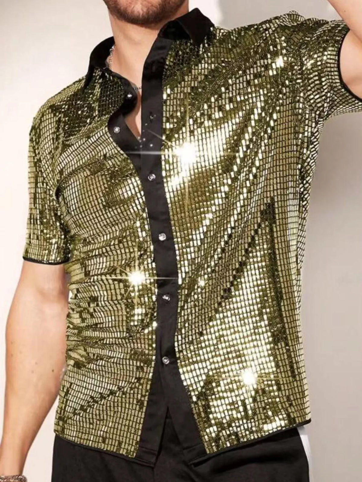 Men's Sequin Button Up Shirt