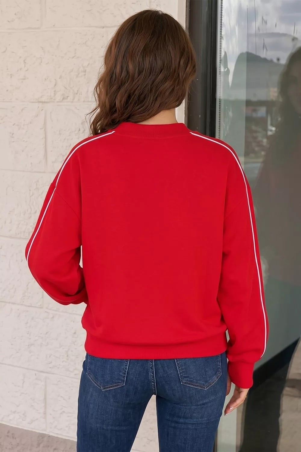 Women's Red Stand Neck Long Sleeve Regular Fit Sweatshirt - Red