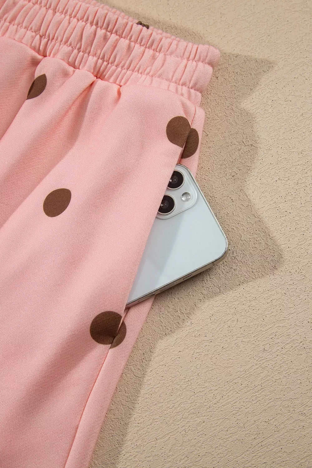 Women's Pale Blush Polka Dot Long Sleeve Sweatshirt and Shorts Lounge Set - Pale Blush
