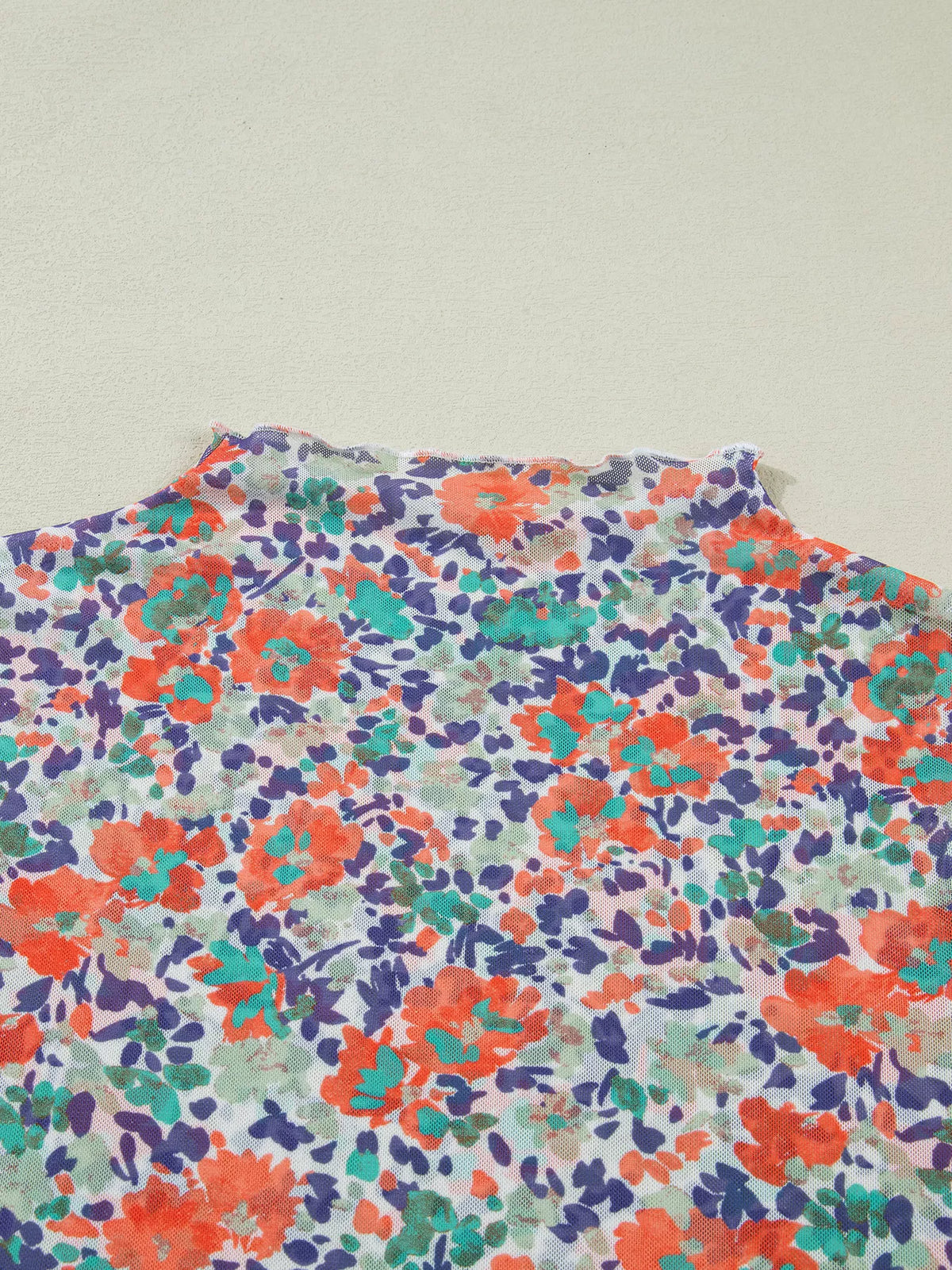 Women's Floral Print Sheer Mesh Long Sleeve Mock Neck Top - Floral