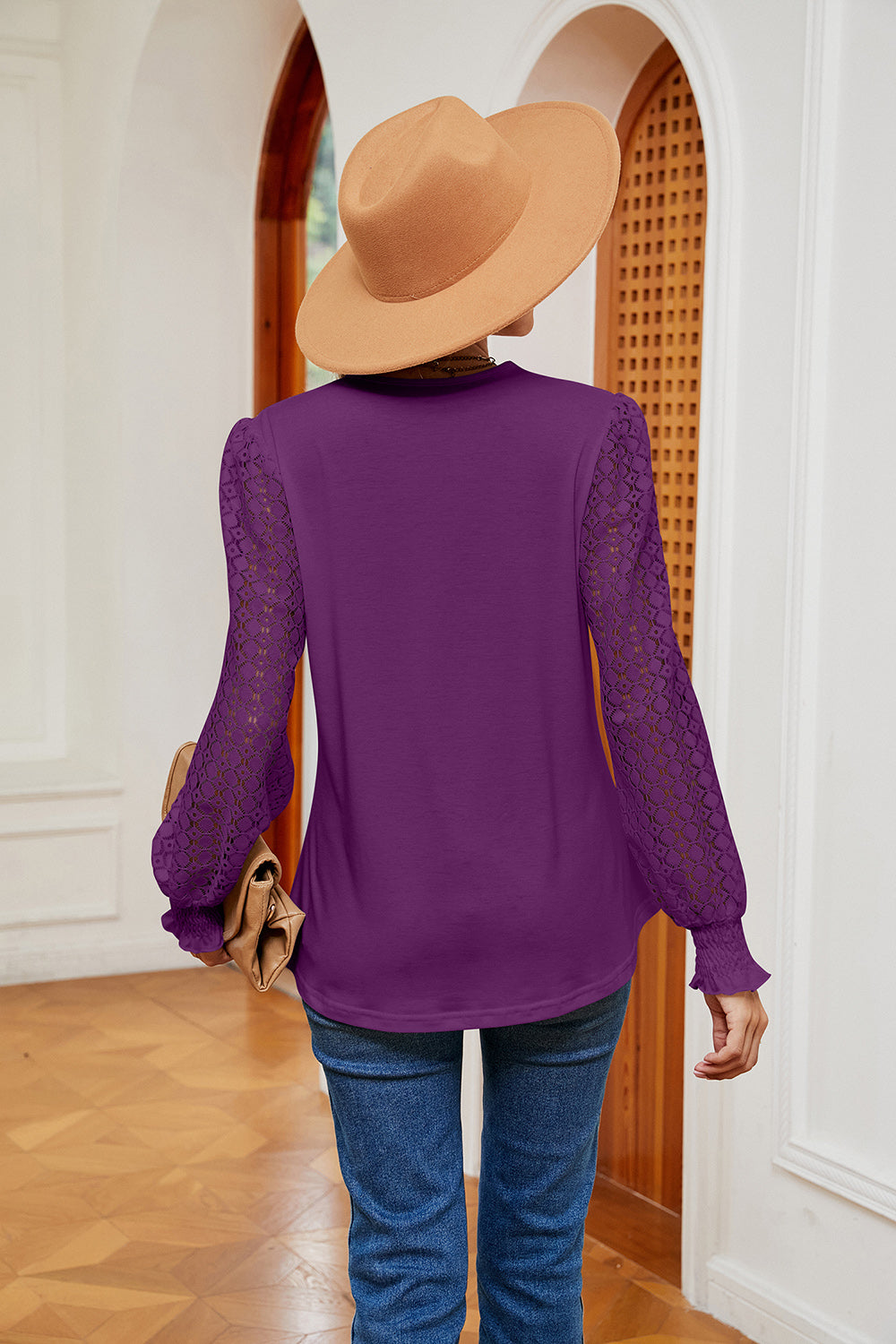 Women's Contrast V-Neck Long Sleeve Blouse