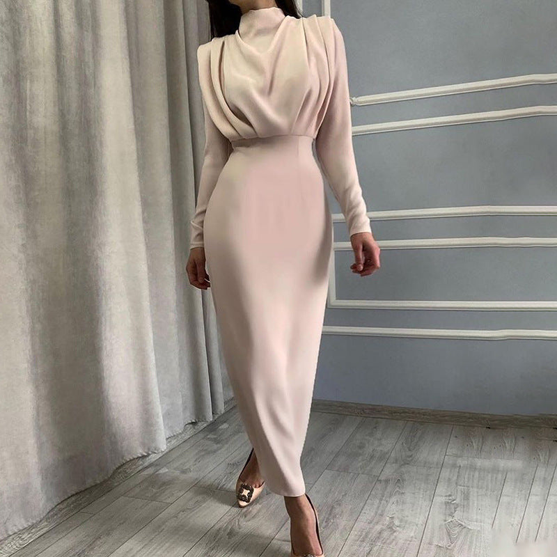 2024 Autumn New Fashion Temperament Waist Western Style Solid Color Long Sleeve Dress Wholesale