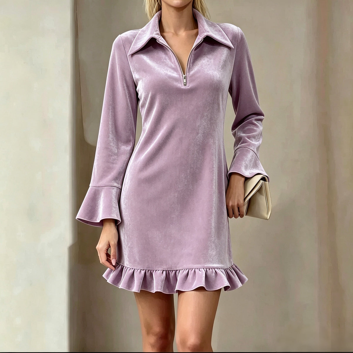 Women's Fashion Korean Velvet Elegant Slim-Fit Dress