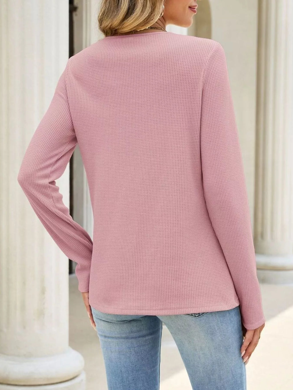 Women's Lace Panel Waffle Knit Long Sleeve T-Shirt