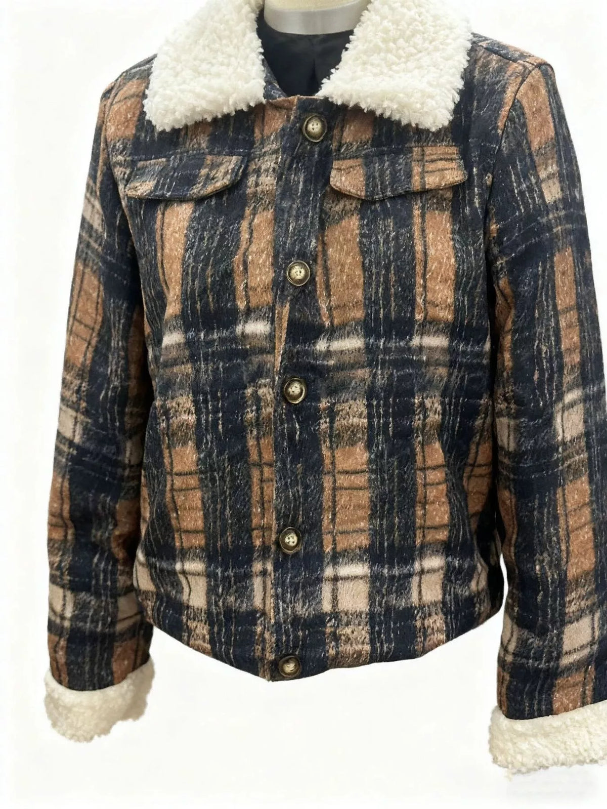 Women's Sherpa-Lined Plaid Button-Down Outerwear - Plaid