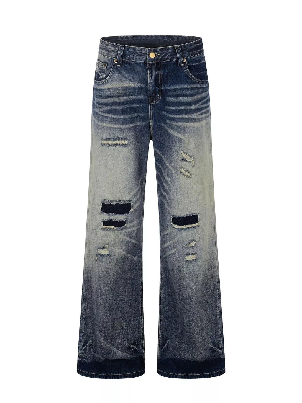 Men's Blue Men's Distressed Wide-Leg Bootcut Jeans, Plus Size - Blue