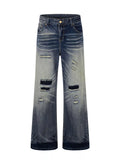 Men's Blue Men's Distressed Wide-Leg Bootcut Jeans, Plus Size - Blue