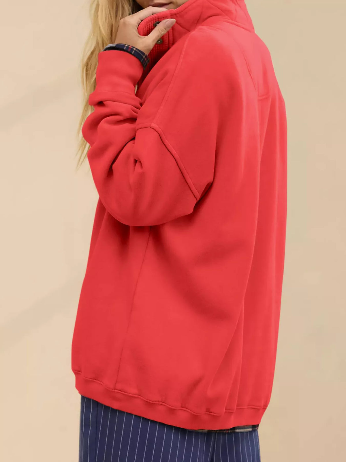 Women's Half Snap Dropped Shoulder Sweatshirt