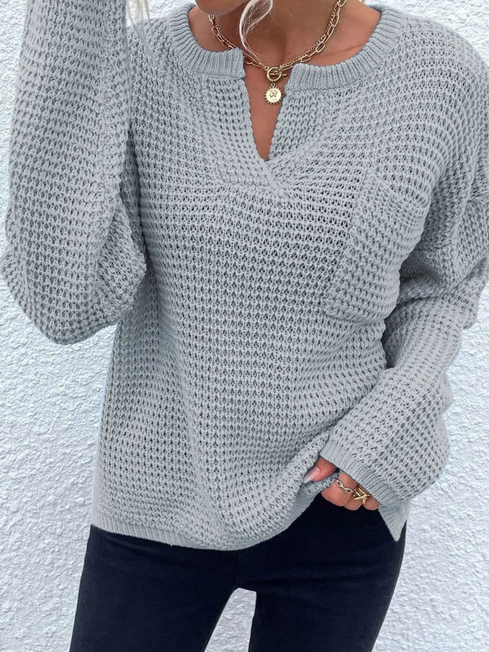 Women's Notched Long Sleeve Sweater