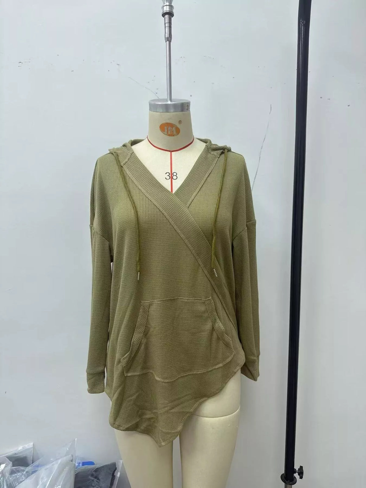 Women's Drawstring Waffle Knit Hoodie