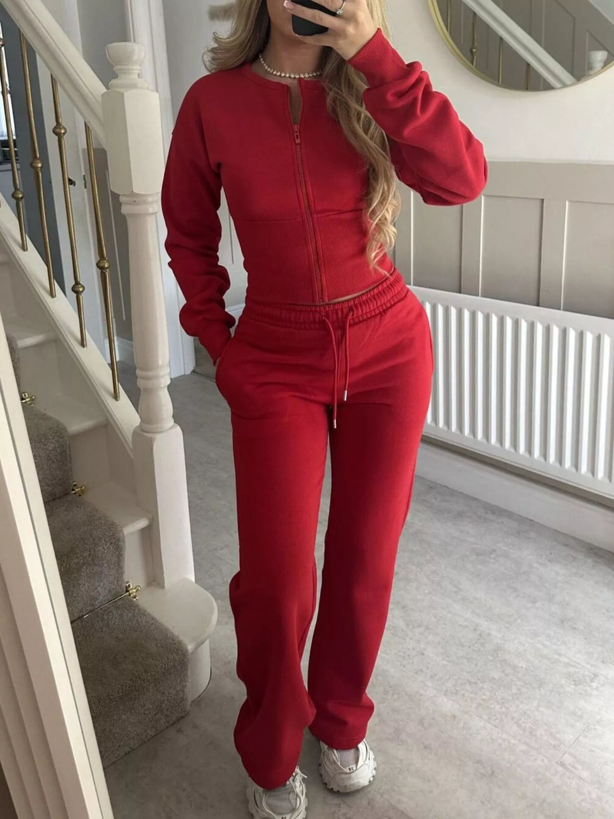 Women's Zip-Up Crop Hoodie and High-Waisted Pants Set