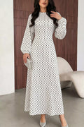 Women's Polka Dot Long Sleeve Maxi Dress - White