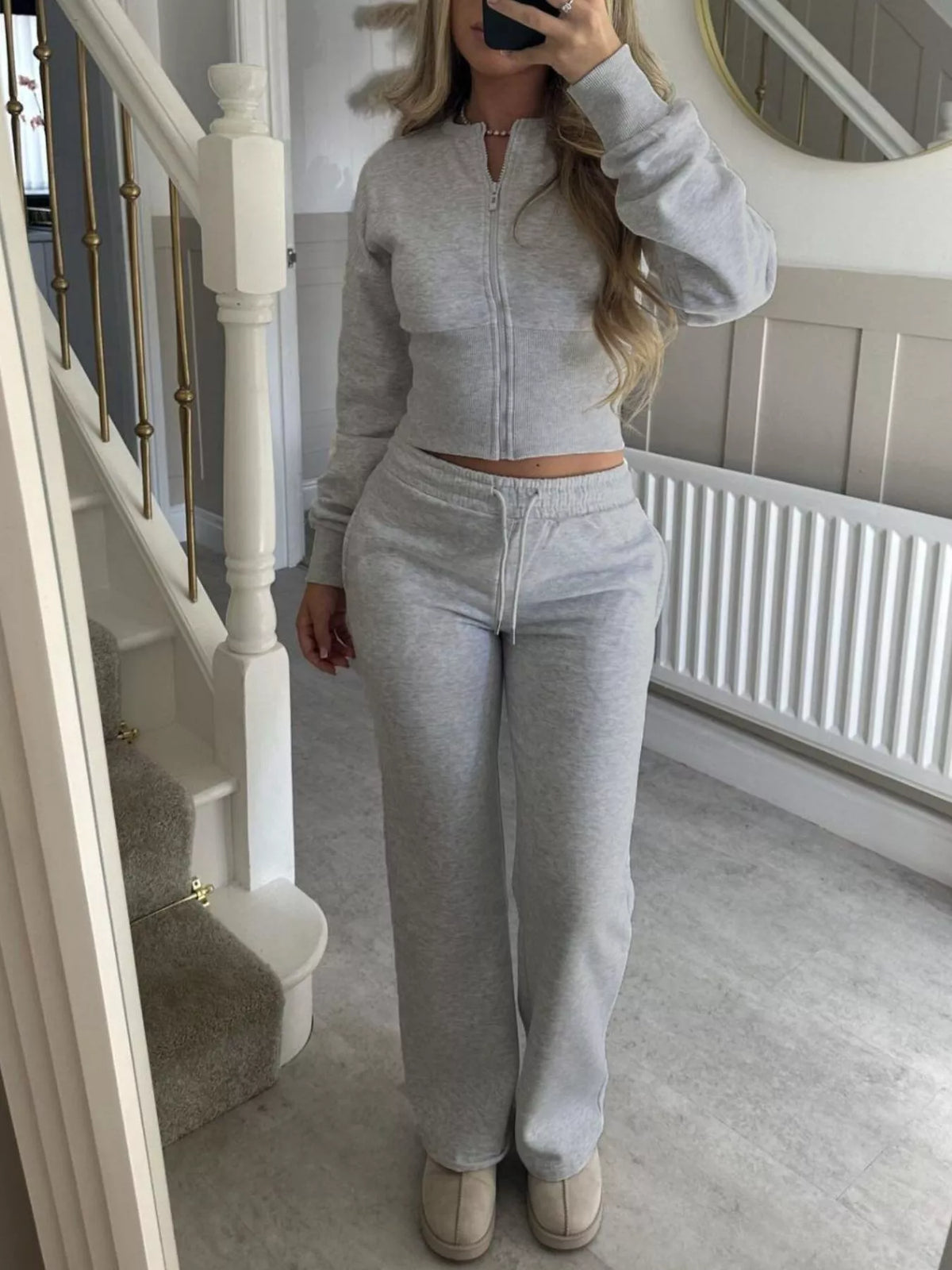 Women's Zip-Up Crop Hoodie and High-Waisted Pants Set