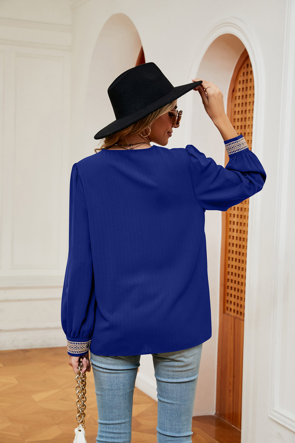 Women's Contrast Puff Sleeve Blouse