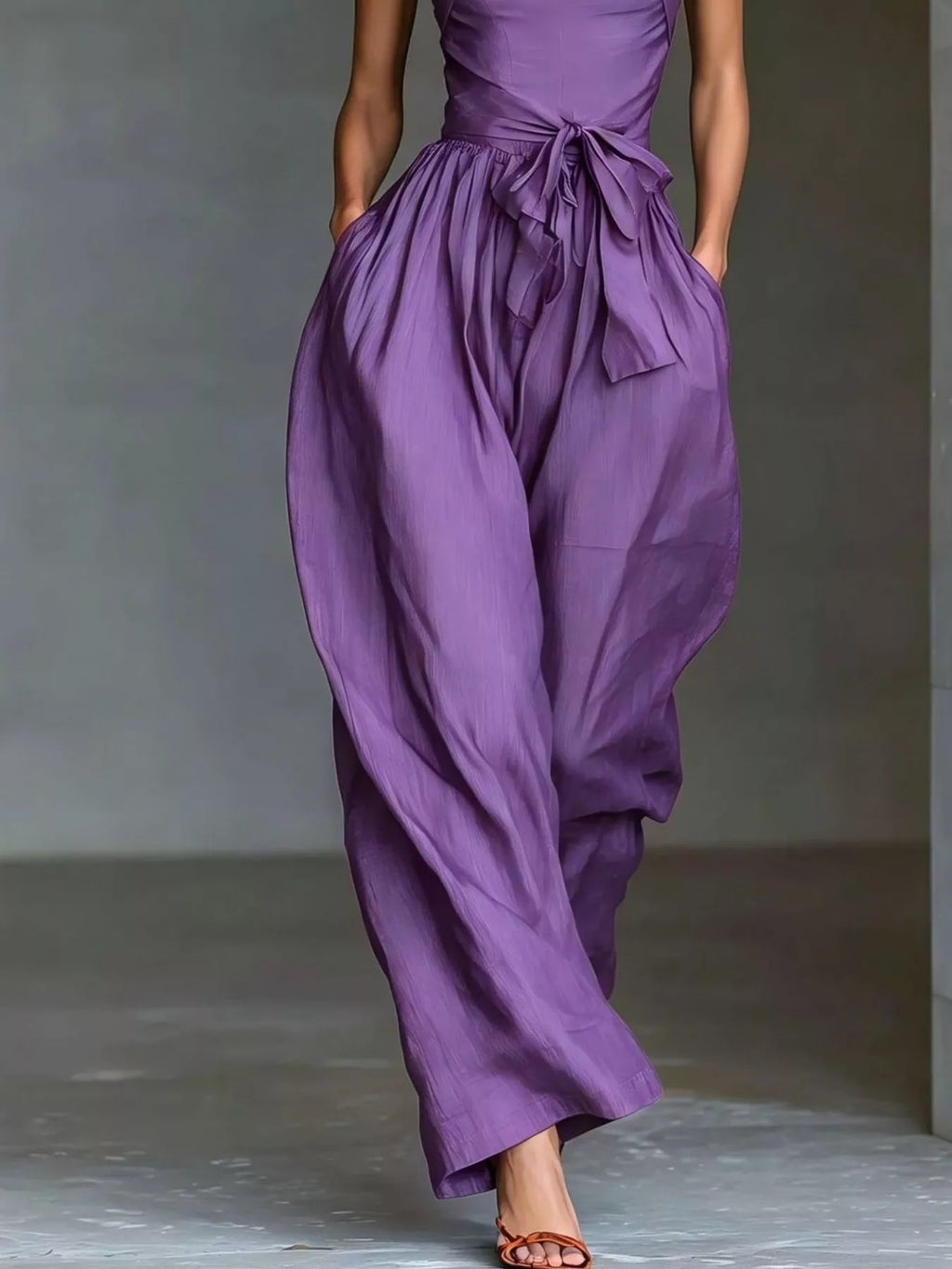 Women's Halter Neck Wide-Leg Jumpsuit with Waist-Tie Detail