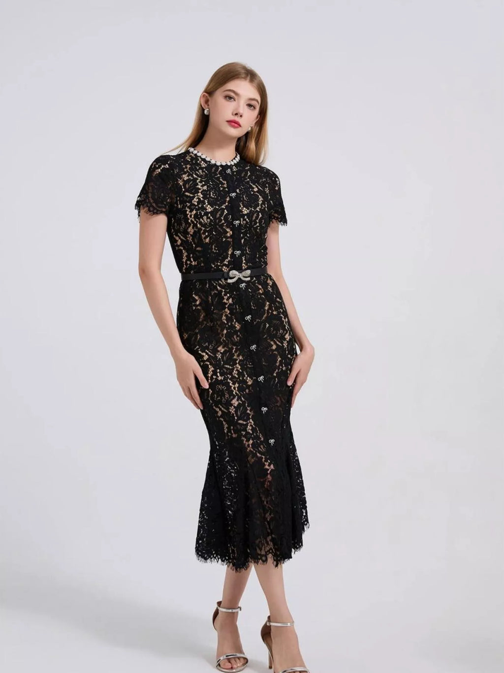 Women's Lace Short Sleeve Mermaid Dress