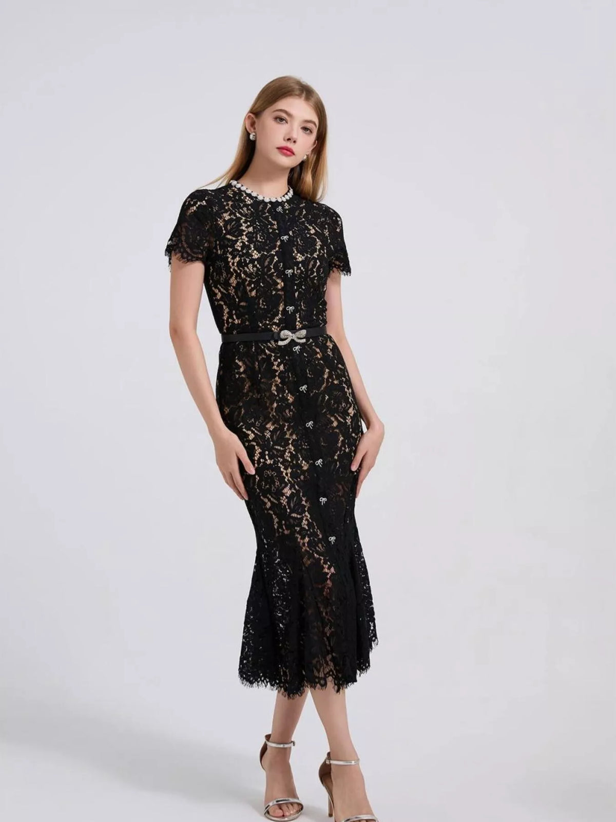 Women's Lace Short Sleeve Mermaid Dress
