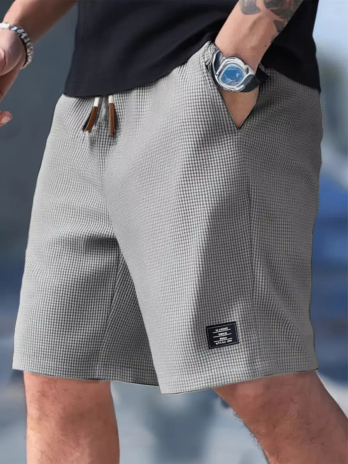 Men's Full Size Waffle Knit Drawstring Casual Shorts Plus Size