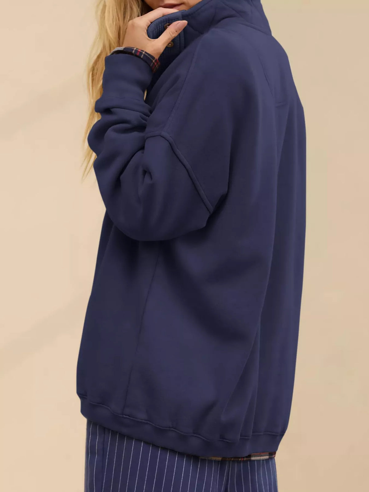 Women's Half Snap Dropped Shoulder Sweatshirt