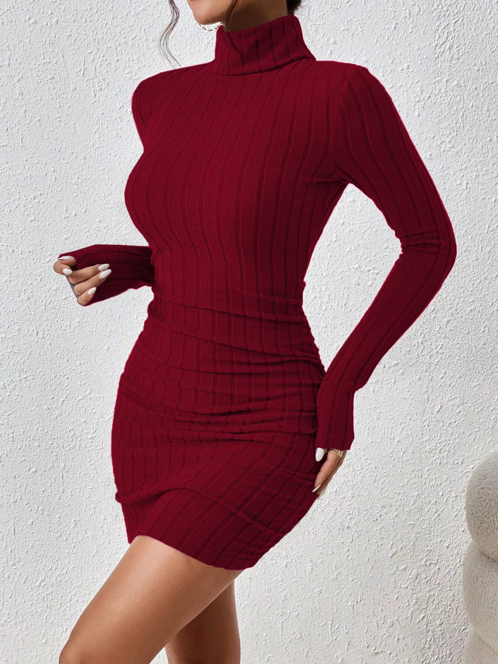 Women's Turtleneck Ribbed Bodycon Knit Dress