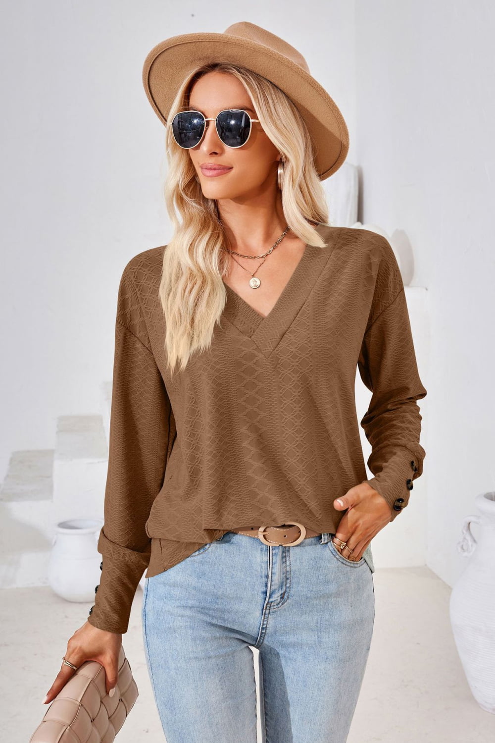 Women's V-Neck Long Sleeve Blouse