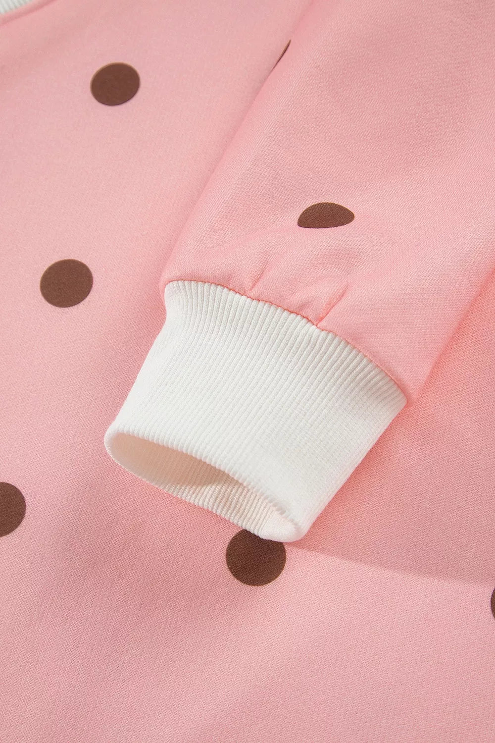 Women's Pale Blush Polka Dot Long Sleeve Sweatshirt and Shorts Lounge Set - Pale Blush