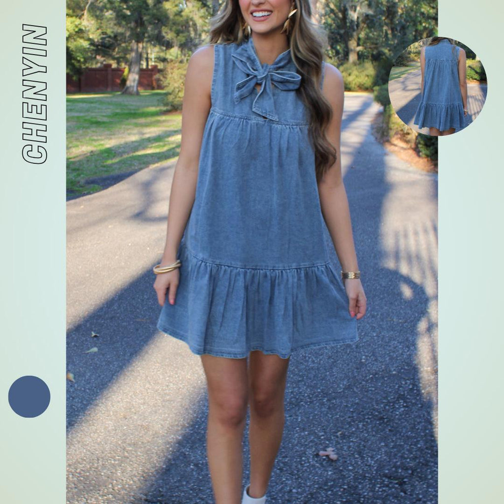 Classic Bow-tie Lace-up Loose-fitting Dress
