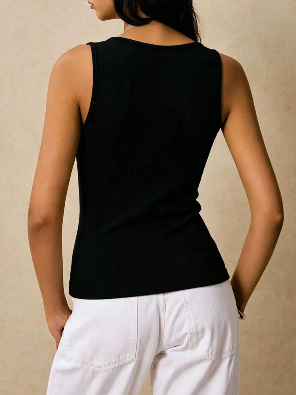Women's Black Asymmetrical Neck Tank Top - Black