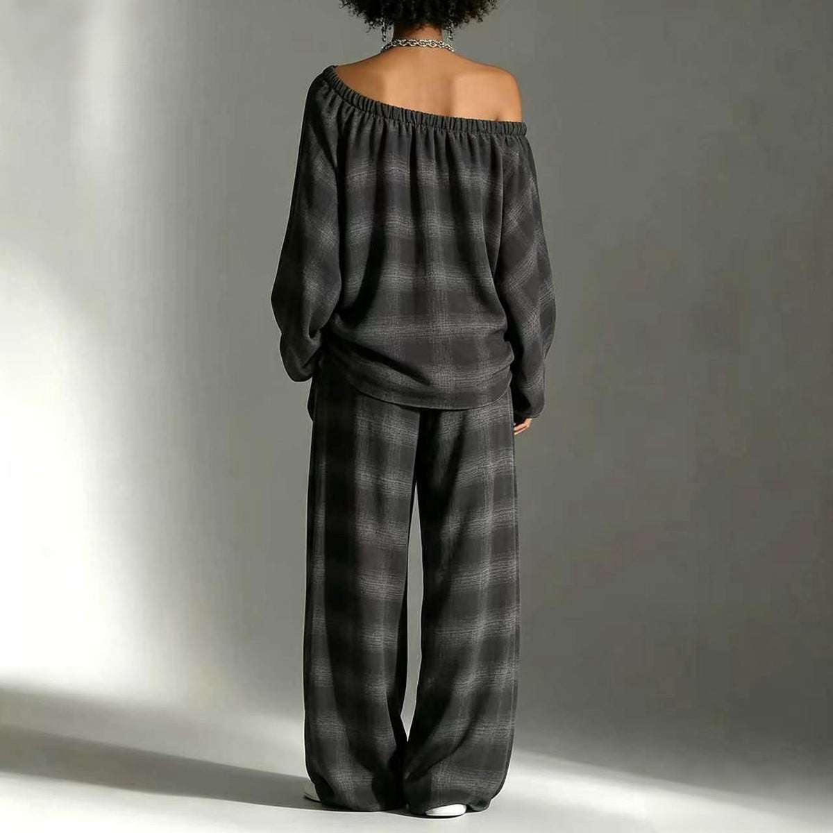 Womens Plaid Distressed Street-Style Color-Block Set