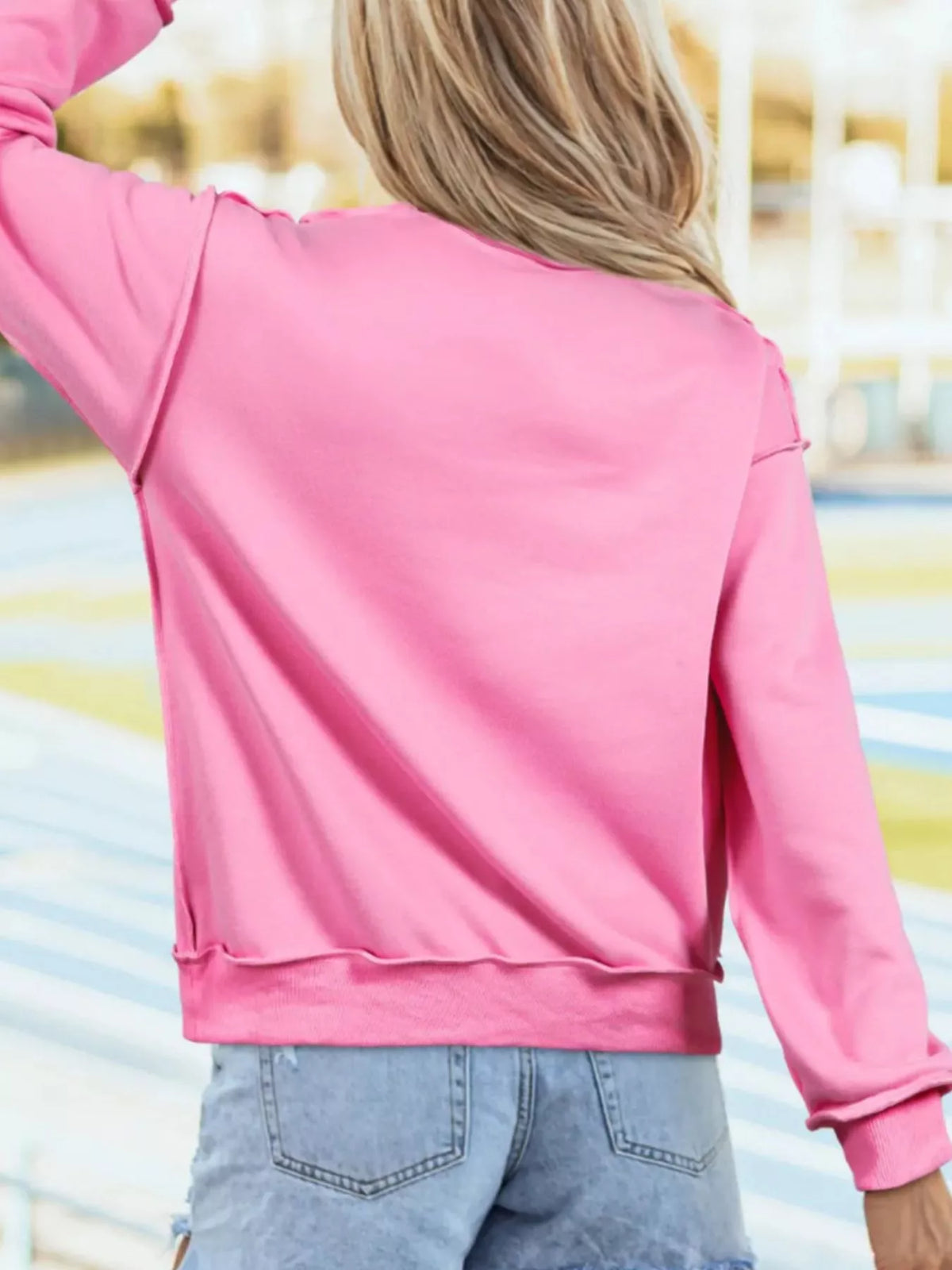 Women's Mock Neck Exposed Seam Long Sleeve Sweatshirt