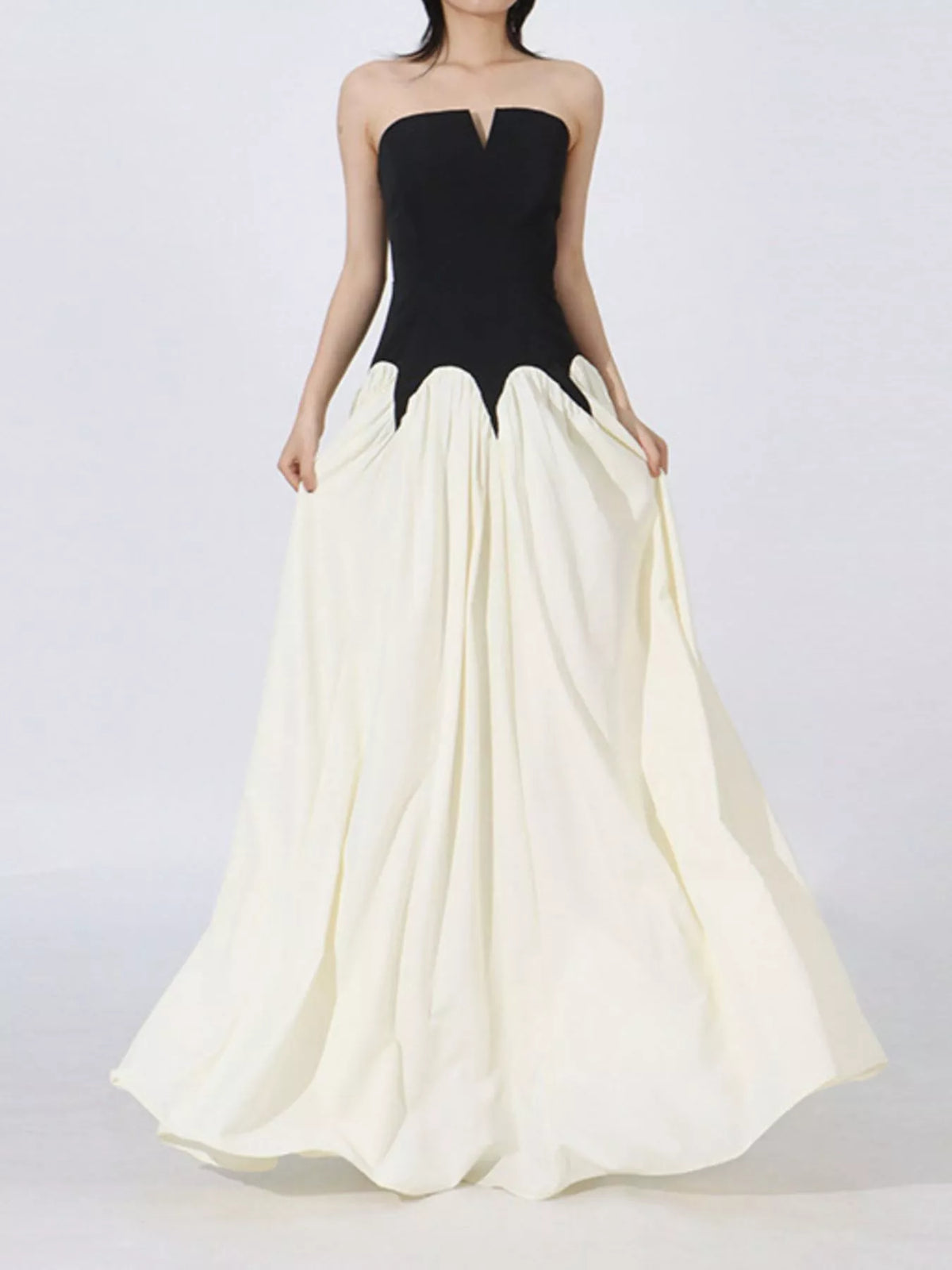Women's Black Two Tone Tube Maxi Dress - Black
