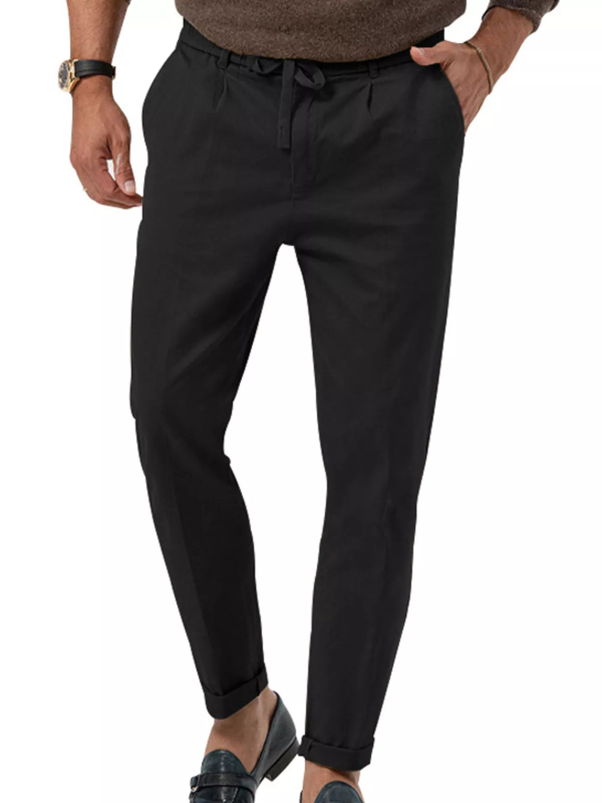 Men's Casual Drawstring Pants, Plus Size - Black