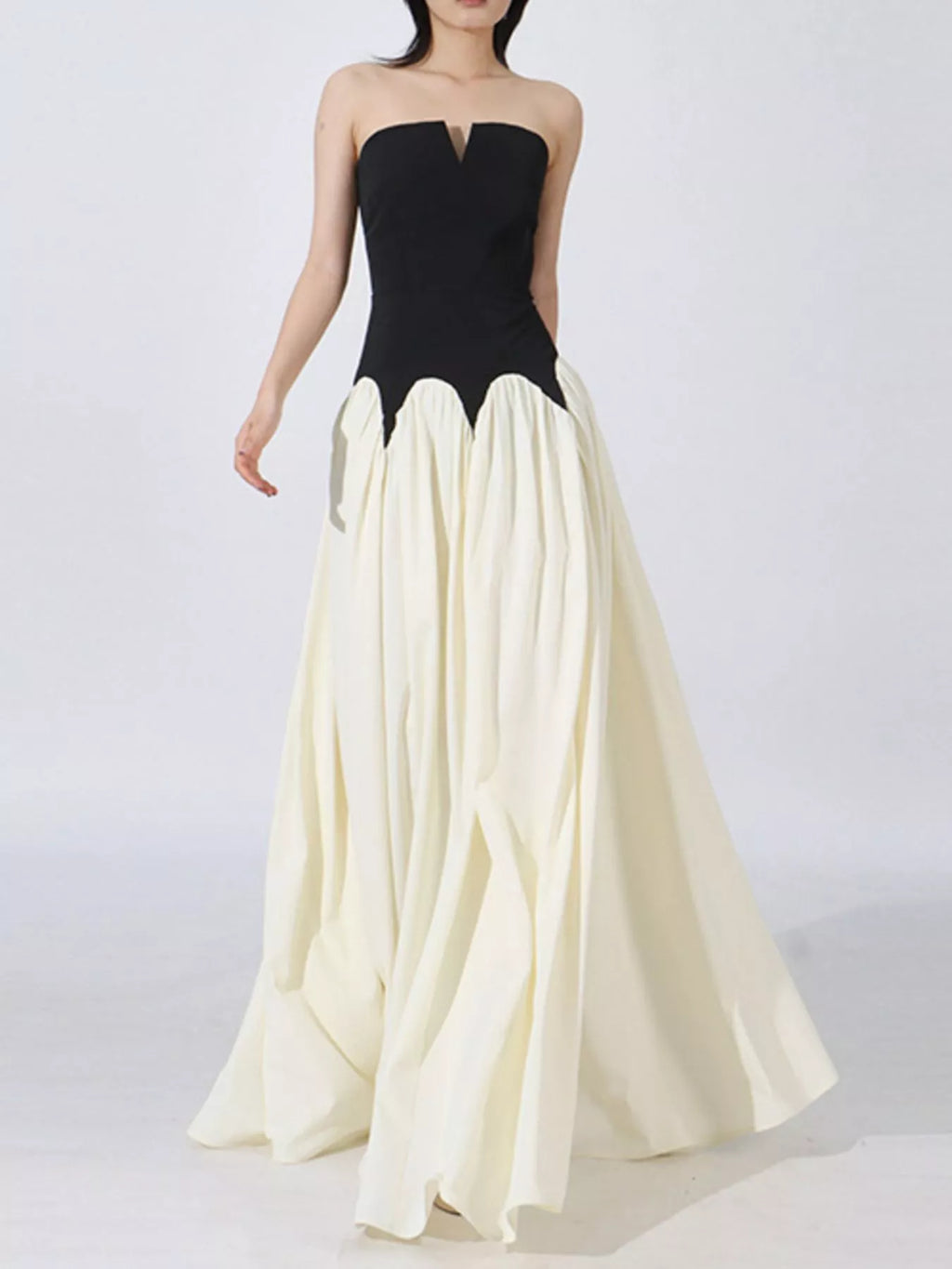 Women's Black Two Tone Tube Maxi Dress - Black
