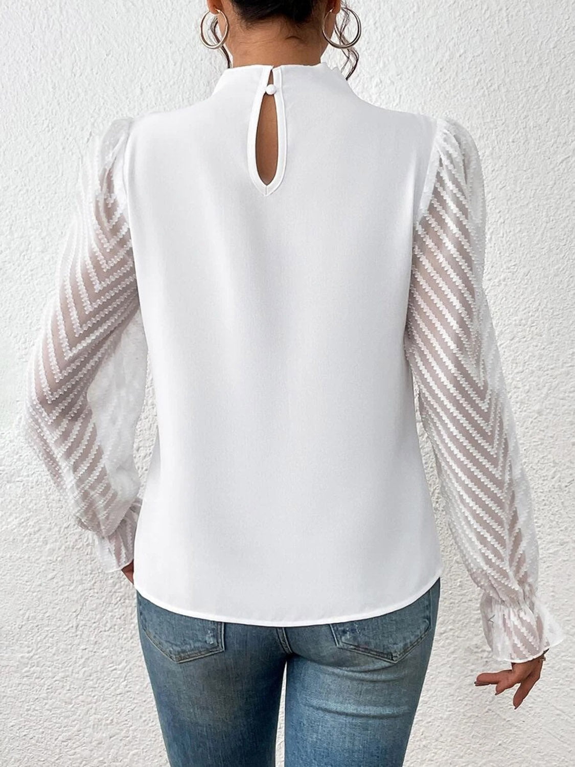 Women's Mock Neck Flounce Sleeve Blouse
