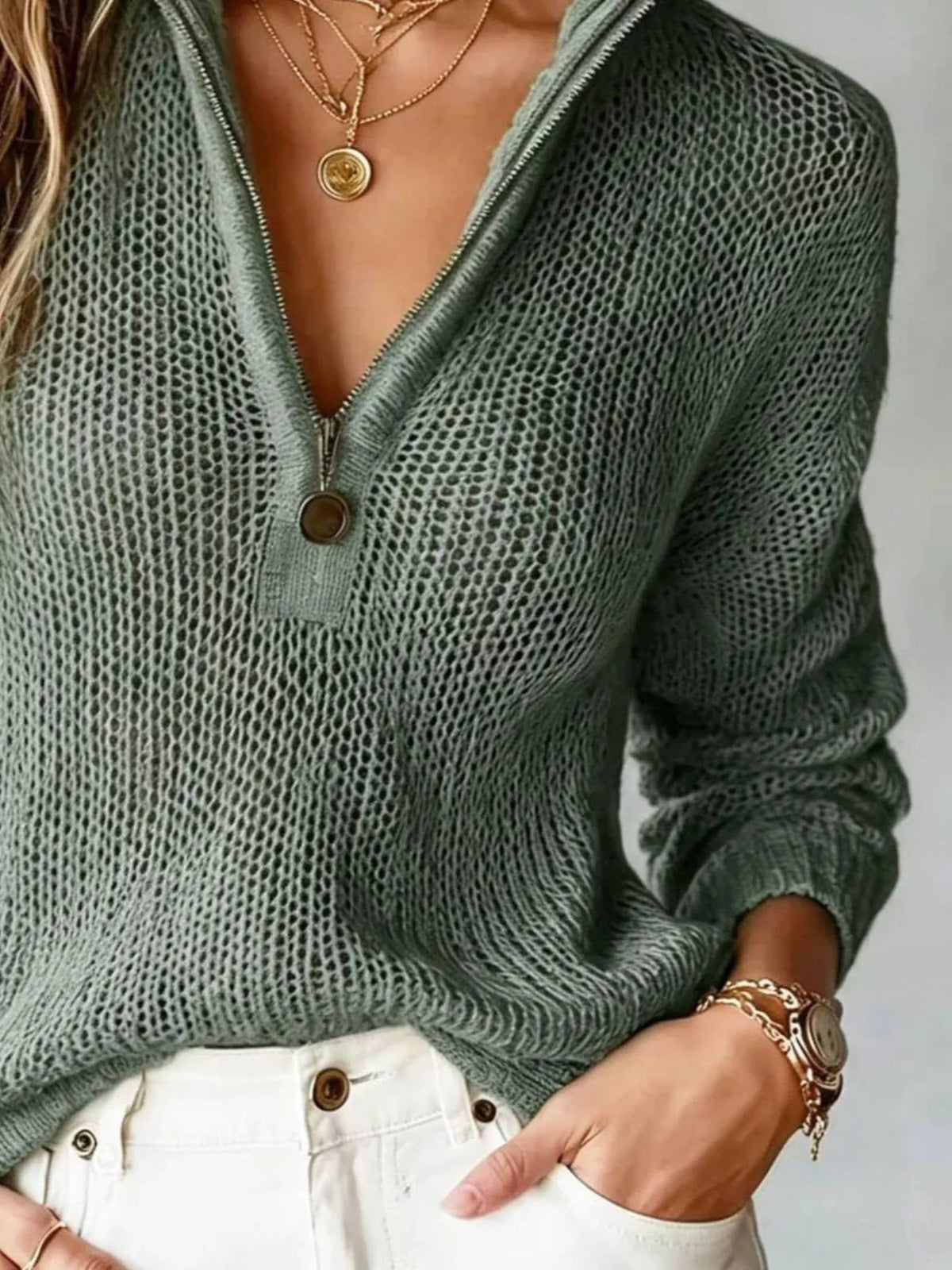 Women's Half-Zip Dropped Shoulder Sweater