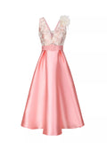 Women's Floral Sleeveless Belted Midi Dress - Orange Pink