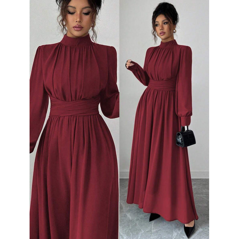 Fitted Figure-flattering Long-sleeve Dress With A Tie Waist