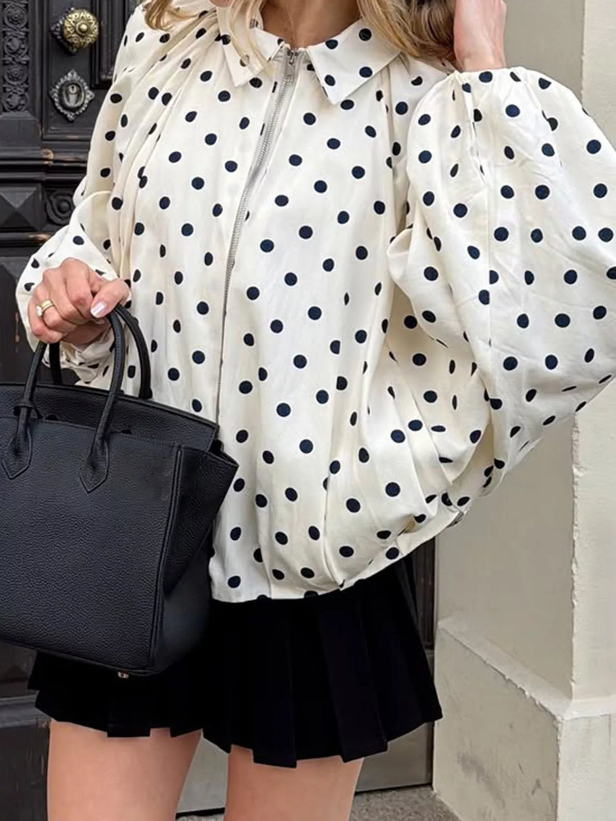 Women's White Polka Dot Zip-Up Jacket - White