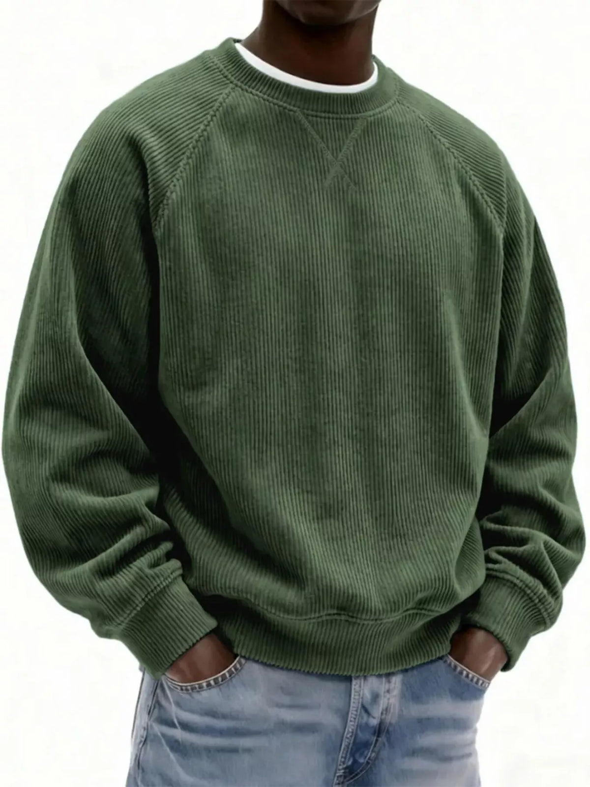 Men's Full Size Corduroy Crew Neck Sweatshirt Plus Size