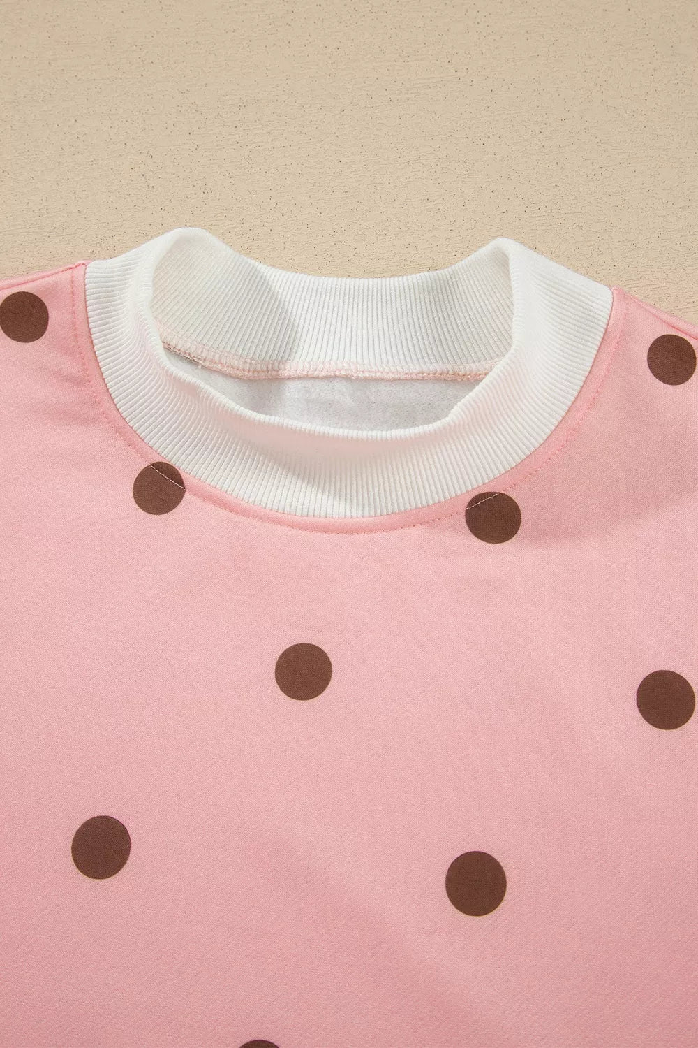 Women's Pale Blush Polka Dot Long Sleeve Sweatshirt and Shorts Lounge Set - Pale Blush