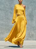 Off-shoulder Halter Suit Women's Bell Sleeve Short Top Skirt Two-piece Suit