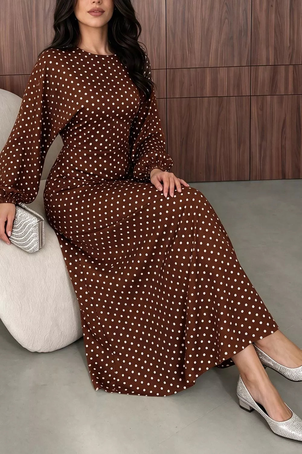 Women's Polka Dot Long Sleeve Maxi Dress
