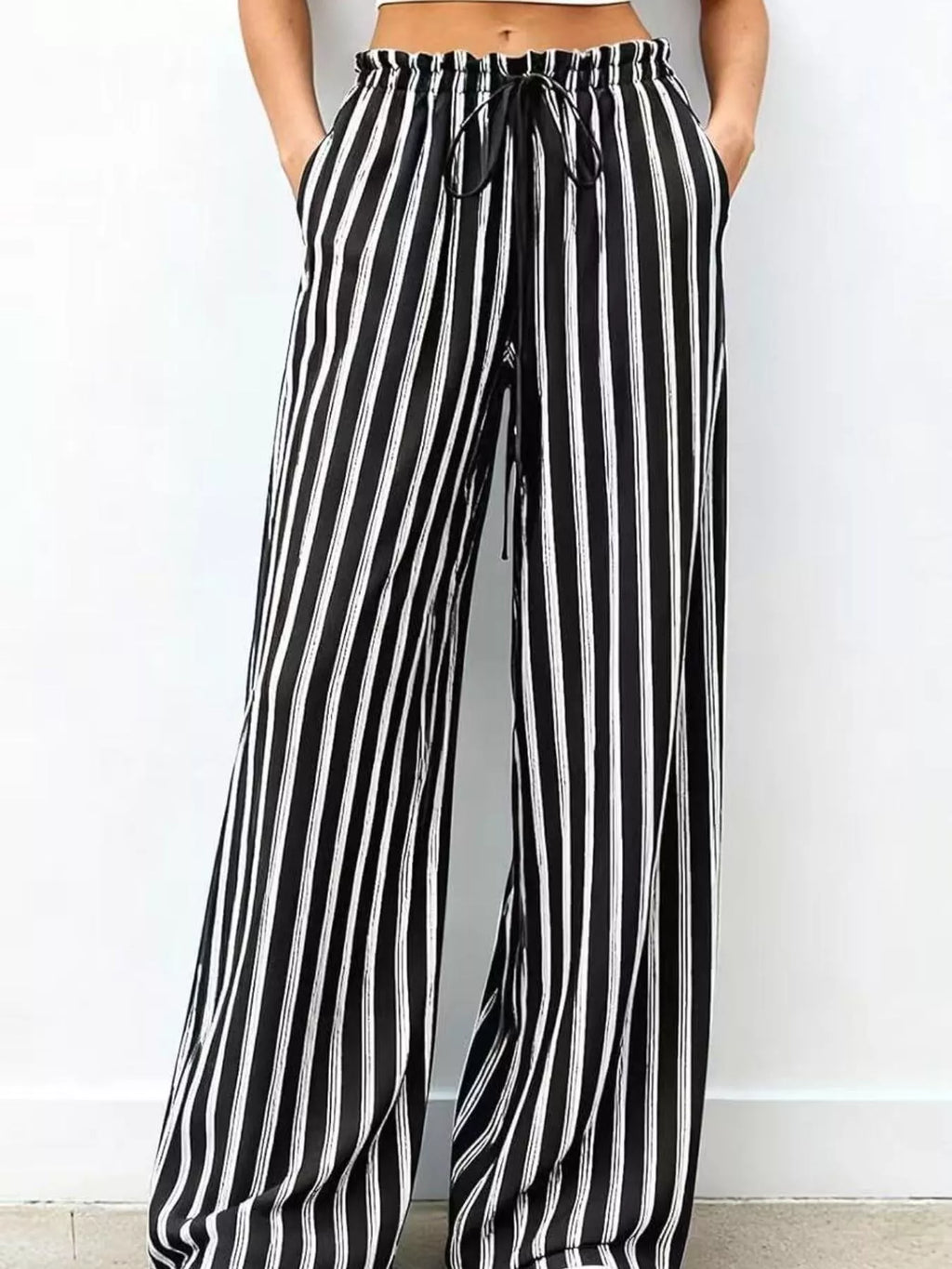 Women's Striped Wide-Leg Drawstring Pants