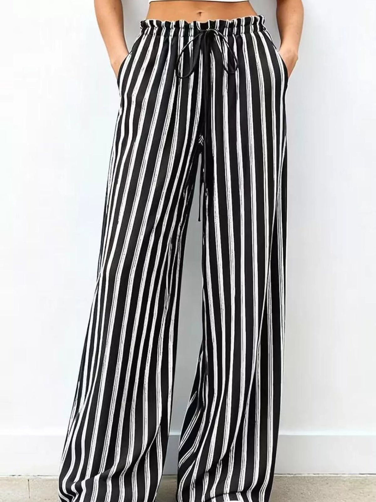 Women's Striped Wide-Leg Drawstring Pants
