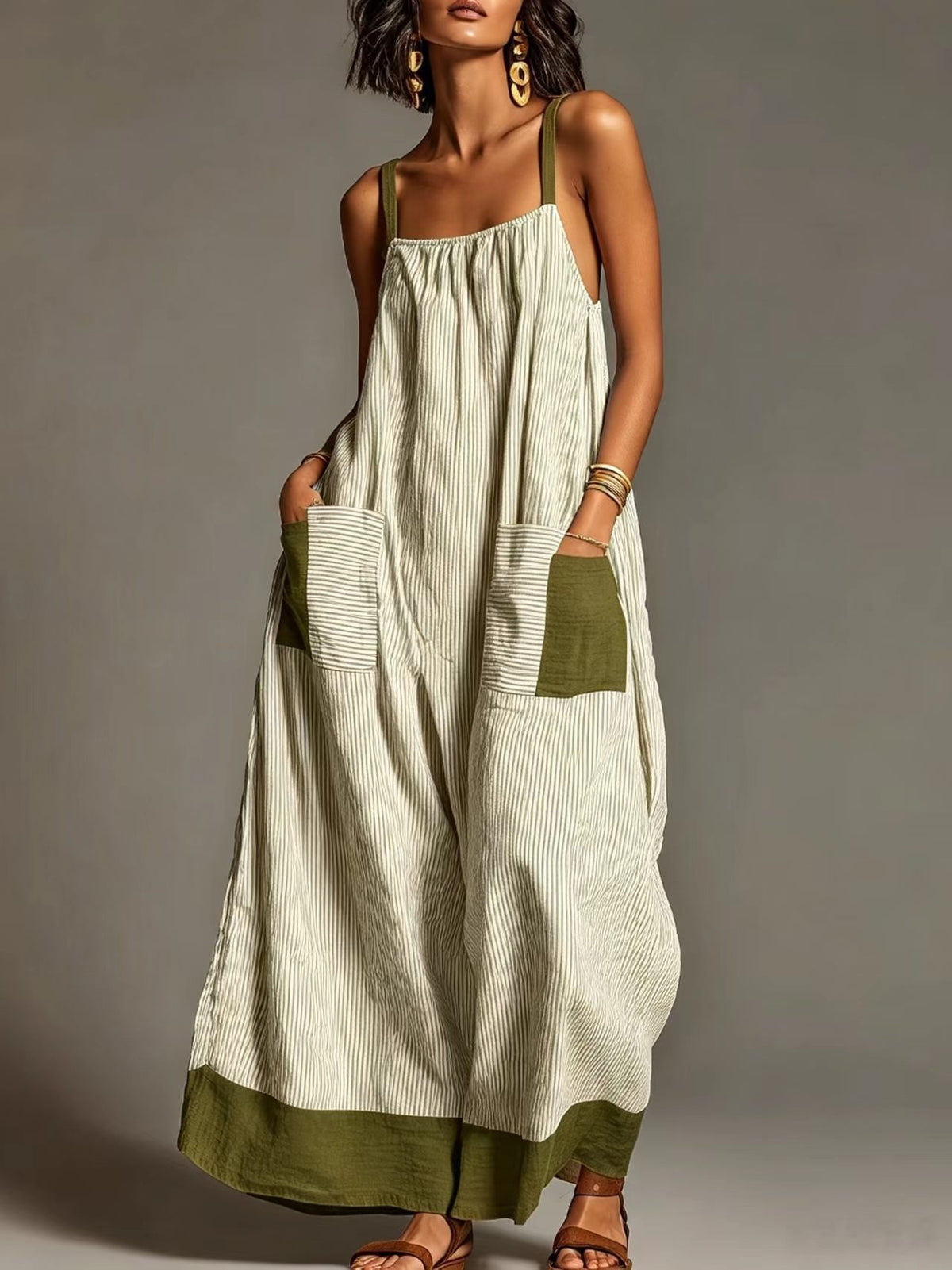 Striped High-end Slip Dress, New Summer Product, Elegant Long Dress For Women For Travel And Vacation