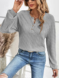Women's Half Button Long Sleeve Top - Charcoal