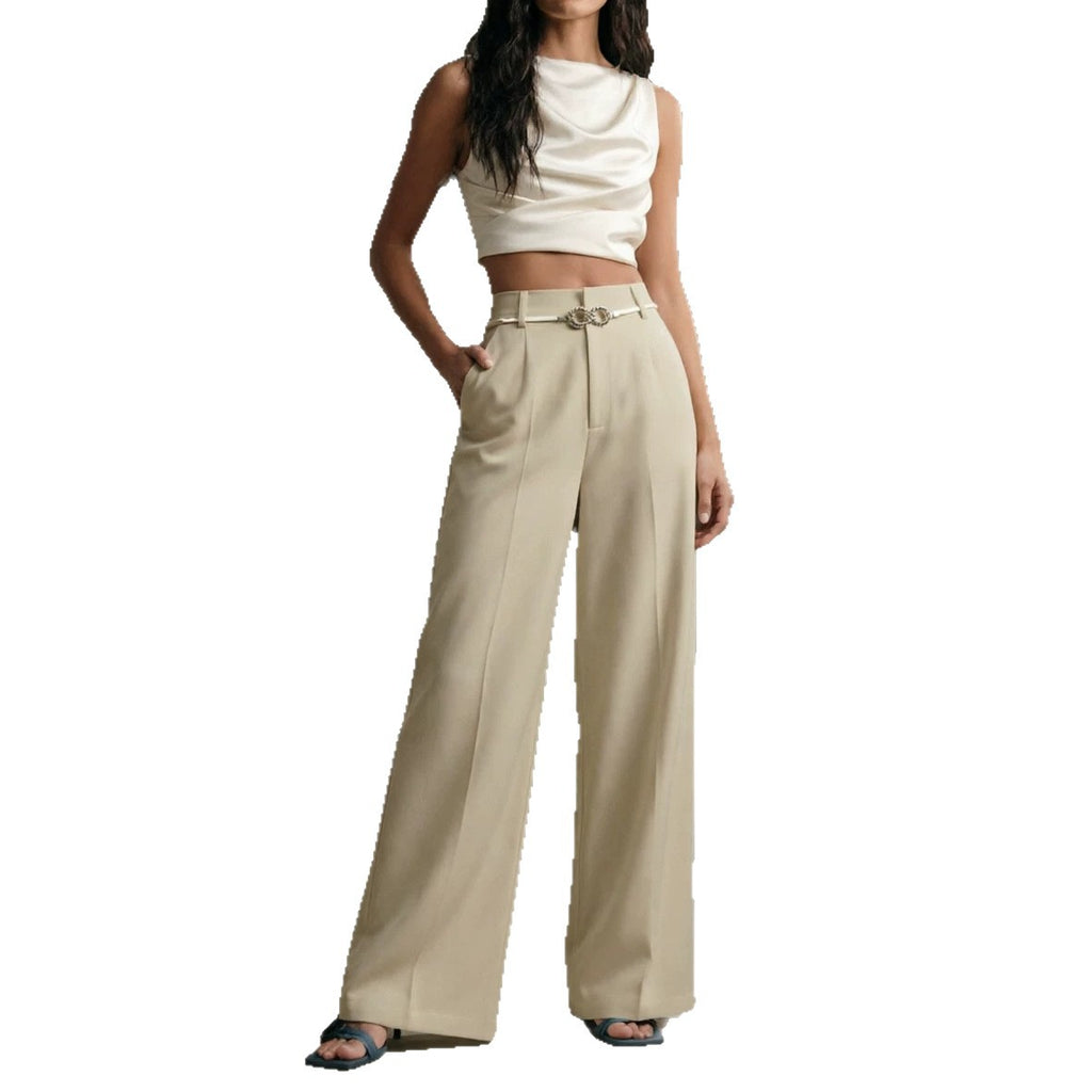 Solid-color High-waisted Draping Wide-leg Straight Pants
