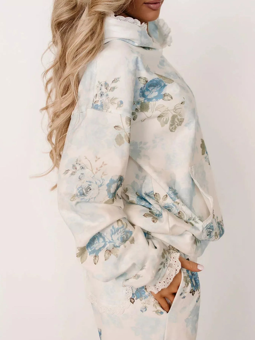 Women's Lace Trim Kangaroo Pocket Hoodie