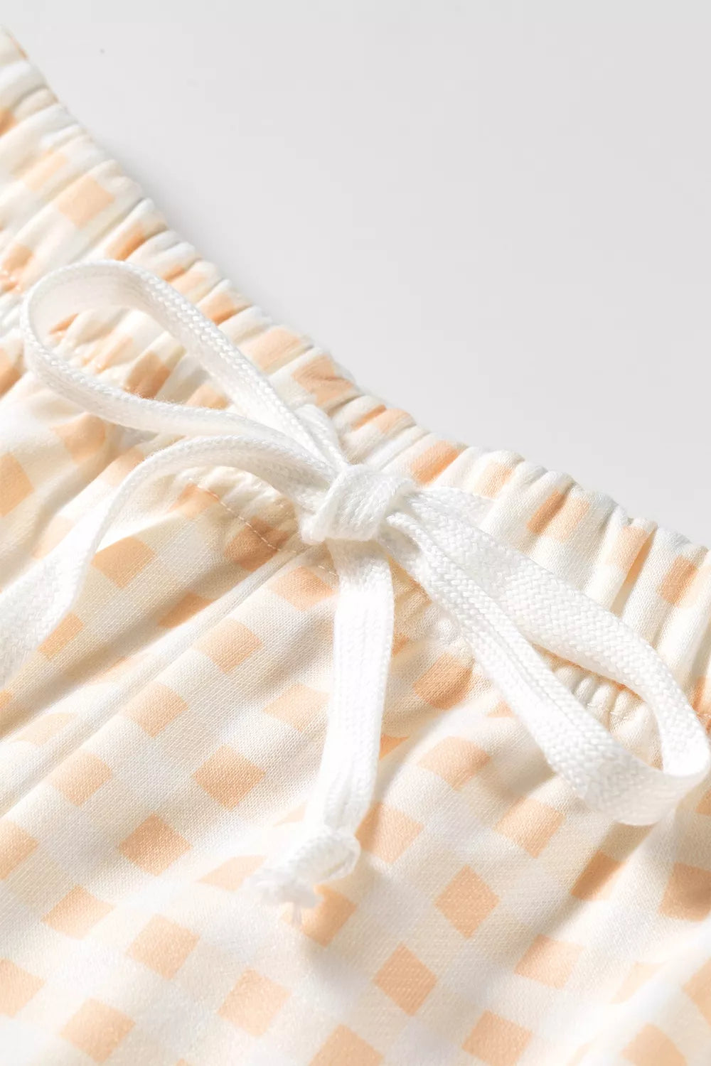 Women's Pastel Yellow Gingham Long Sleeve Sweatshirt and Shorts Set - Pastel Yellow